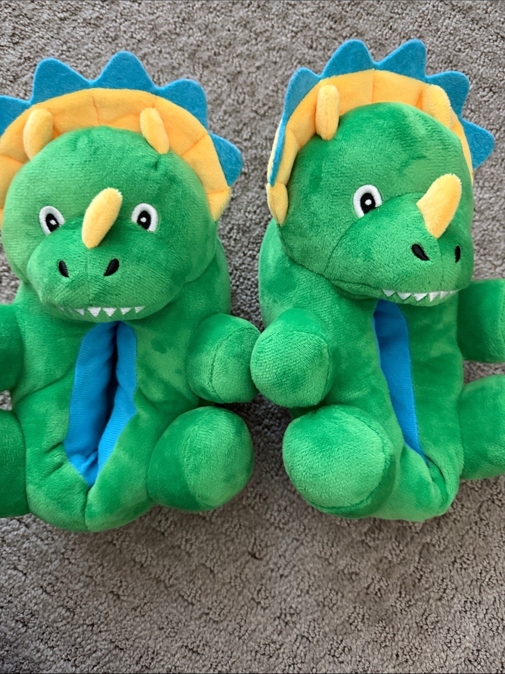 wonder nation Green Dinosaur Plush Kids Slippers with Blue & Yellow Accents